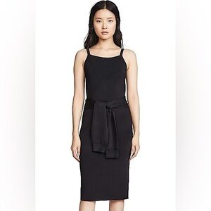 HELMUT LANG Black Tie Ribbed Sleeveless Square Neck Midi BodyCon Dress Small